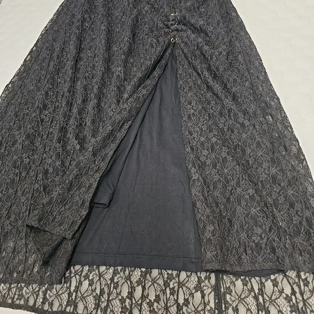 Free People Cherie Black Lace Midi Slip Dress Underwire Corset Cutout Slit M